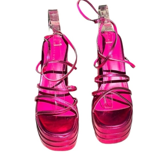 NEW Azalea Wang Metallic Pink EYES ON ME Chunky Strappy Sandal Size 10 - Picture 6 of 14